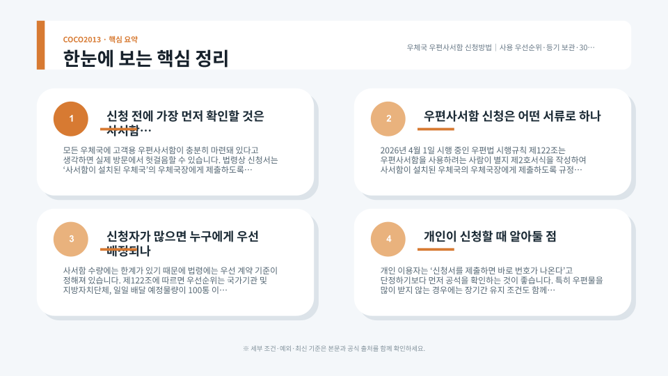 우편사서함 계약부터 열쇠 교부와 등기우편 별도 보관까지 보여주는 본문 이미지