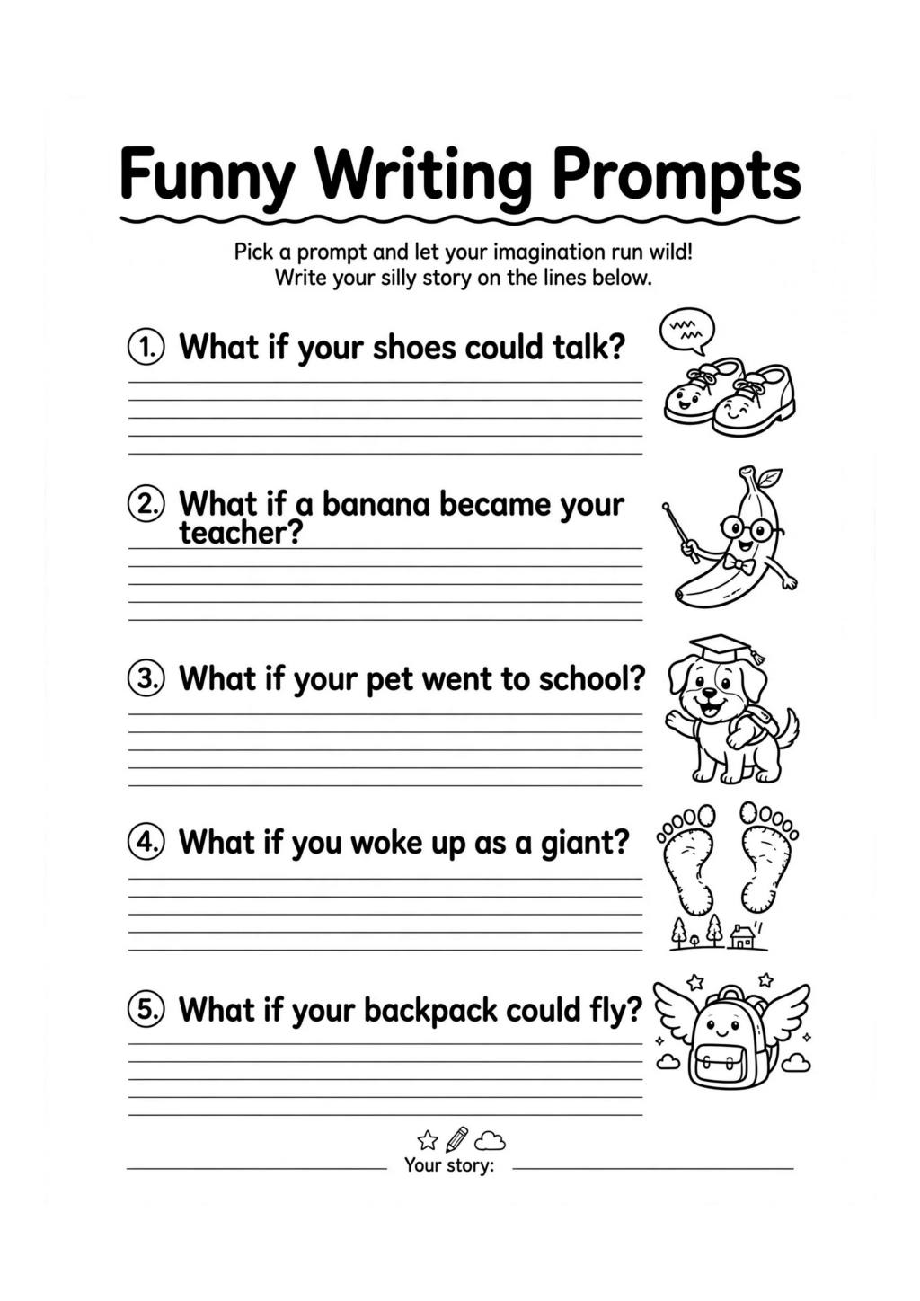 Funny Writing Prompts Worksheet