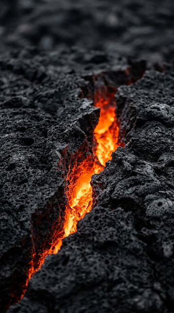 Macro Photography of Glowing Lava Cracks in Volcanic Rock - Free mobile Wallpaper
