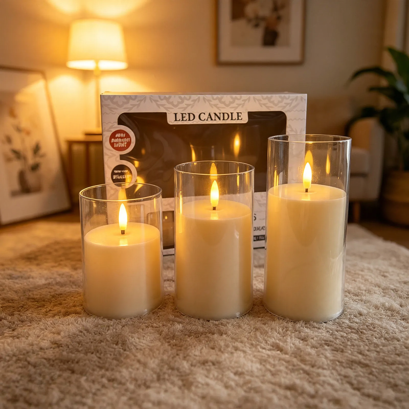 LED-Echtwachs-Optik Kerzenset, 3-teilig