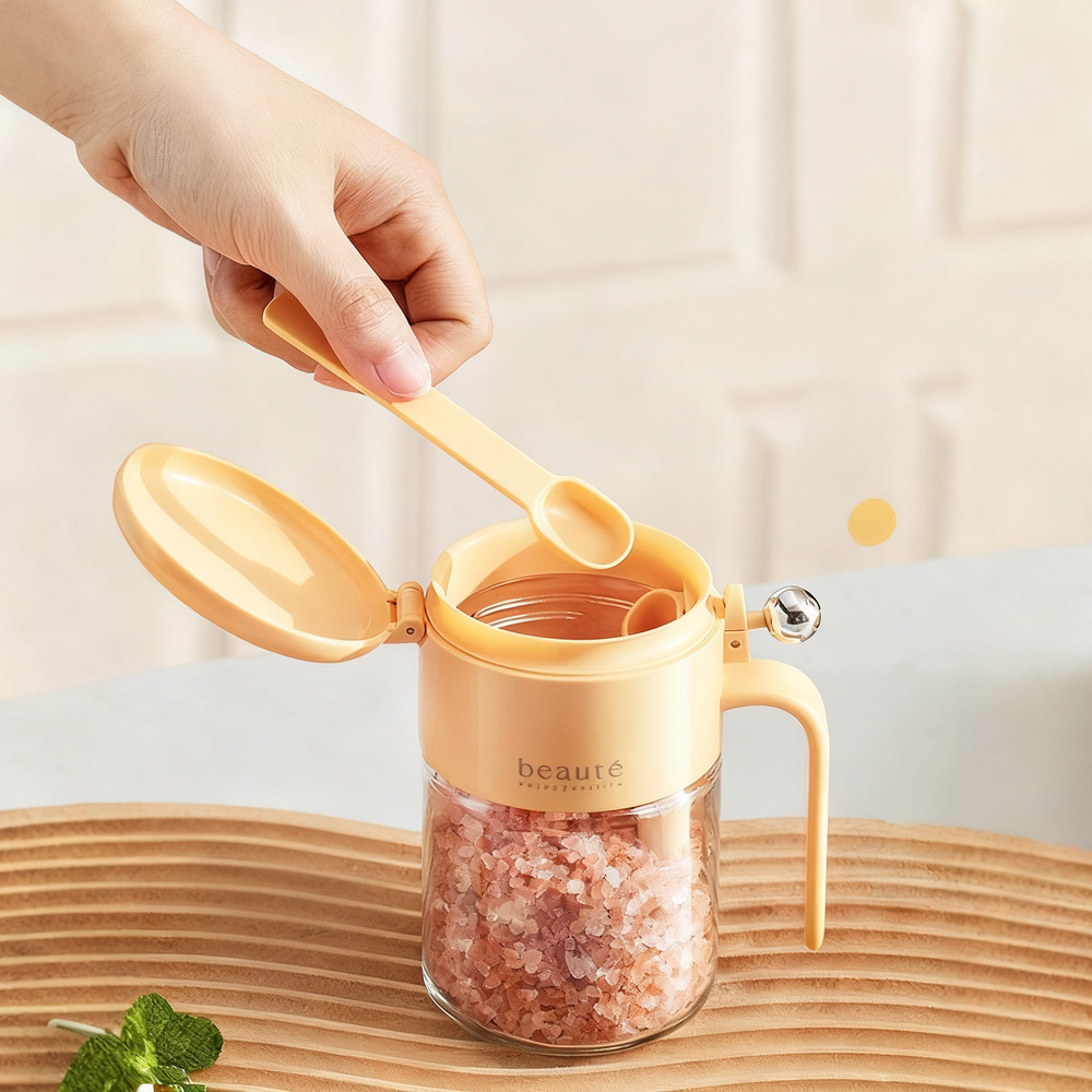 Spice jar with push lid, airtight sealed