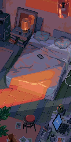 Cozy Isometric Bedroom At Sunset 4K iPhone Wallpaper Background