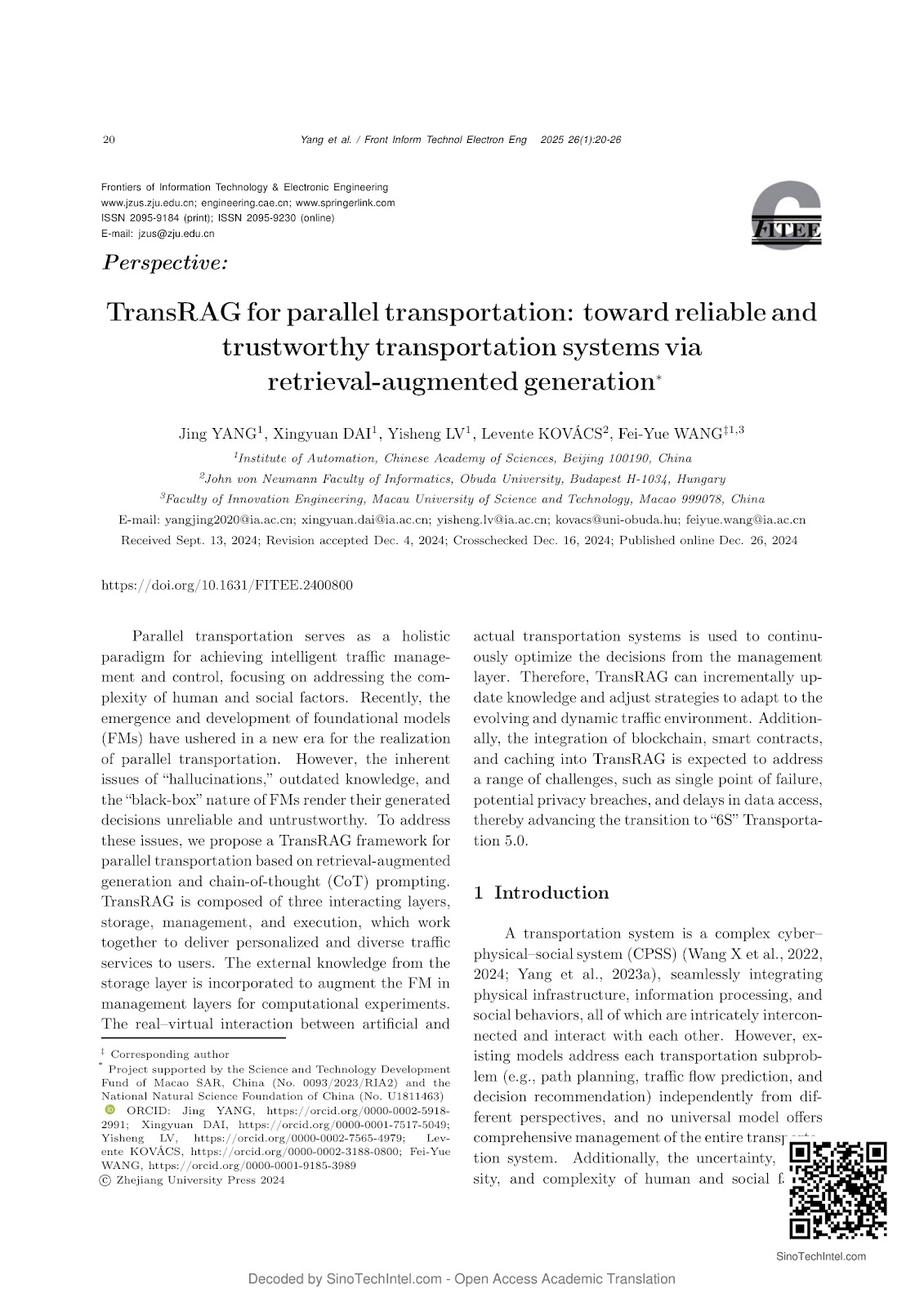 TransRAG for parallel transportation: toward reliable and trustworthy transportation systems via retrieval-augmented generation