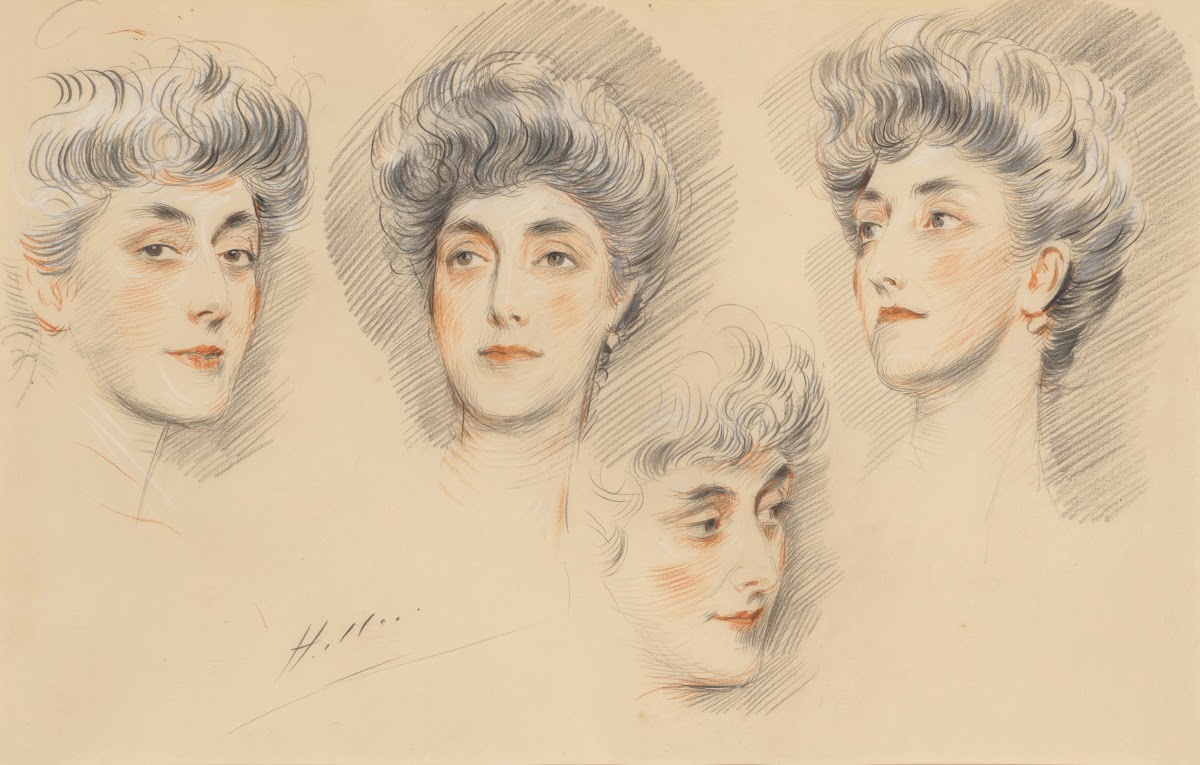Four head studies of a lady traditionally identified as Mrs Gertrude Vanderbilt