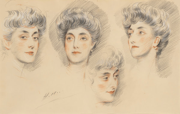 Four head studies of a lady traditionally identified as Mrs Gertrude Vanderbilt
