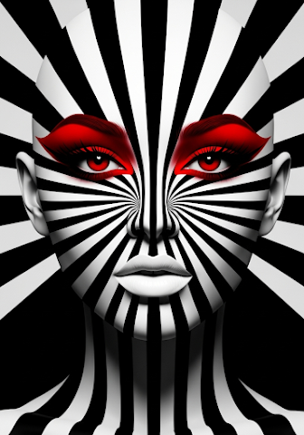 Abstract Striped Face with Red Accents