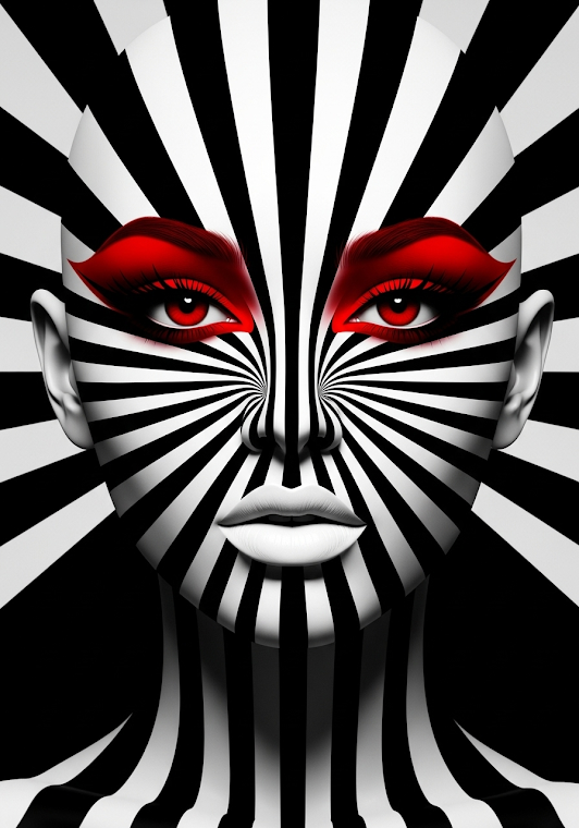 Abstract Striped Face with Red Accents