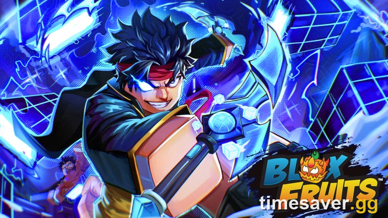 Blox Fruits fighter surrounded by blue grid-like magnetic energy — the new Magnet fruit's tech-themed abilities in Update 30