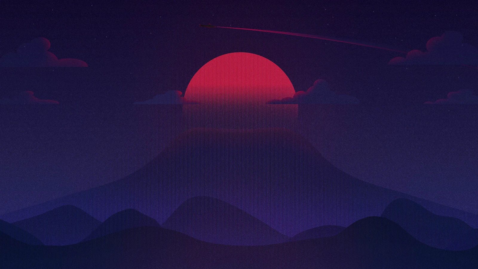 A Stunning Sunset, Digital Art, Clouds, Mountains, Synthwave 4K Desktop and Mobile Wallpaper Background (3840x2160)