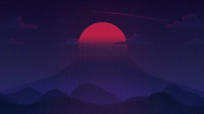 Sunset, Digital Art, Clouds, Mountains, Synthwave 4K Wallpaper Background