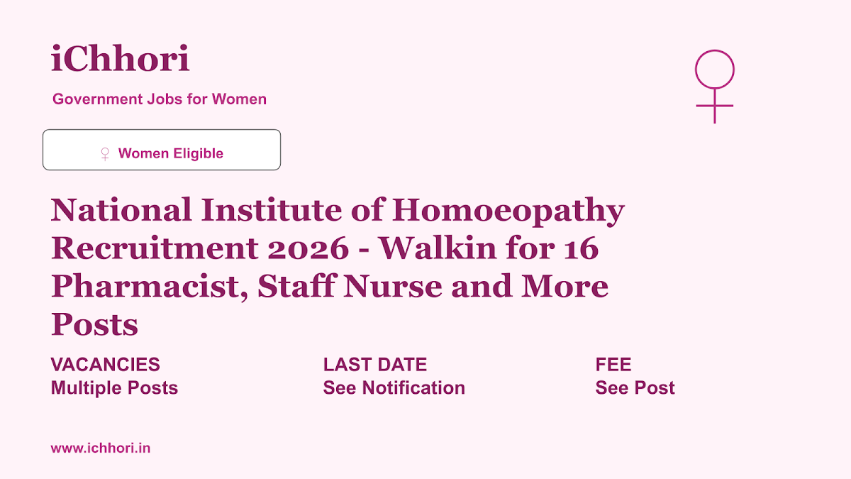 National Institute of Homoeopathy Recruitment 2026 - Walkin for 16 Pharmacist, Staff Nurse and More Posts - iChhori