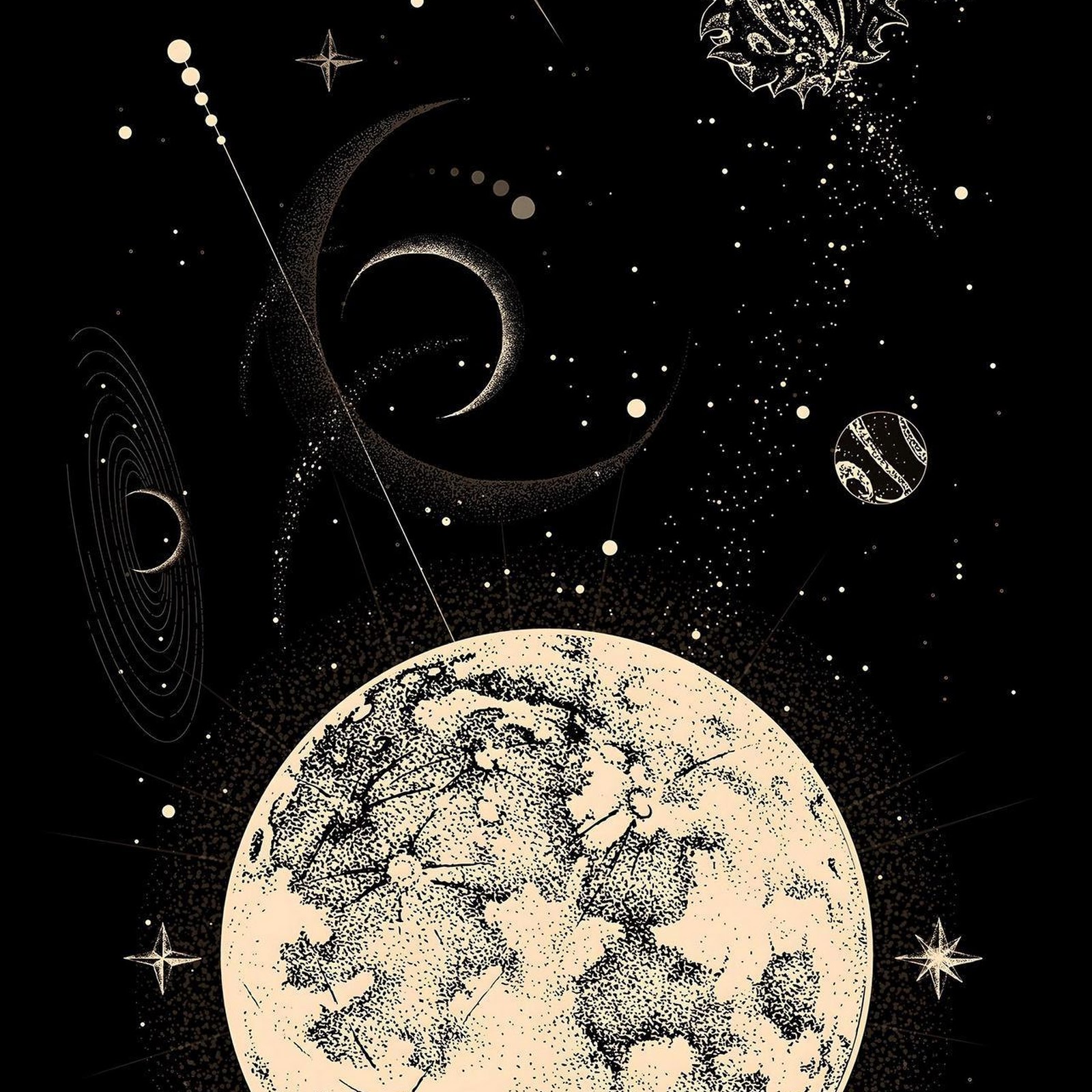 Download Mystical Celestial Moon Illustration Full HD iPhone