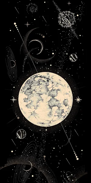 Mystical Celestial Moon Illustration Full HD iPhone Wallpaper Background