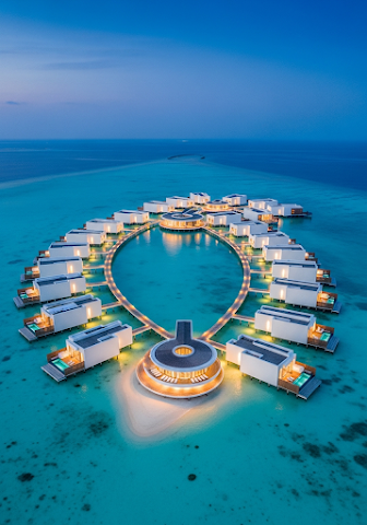 Luxury Overwater Resort Twilight Aerial