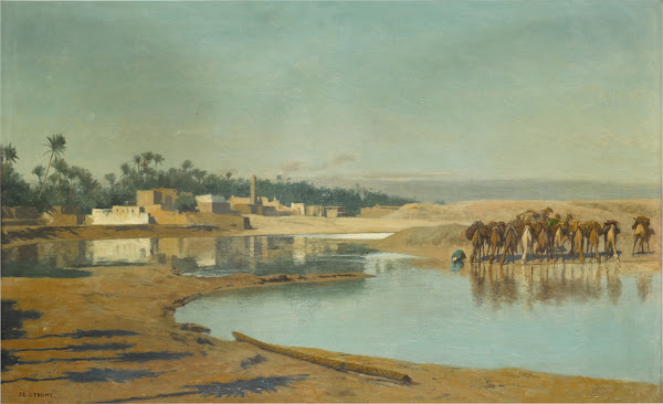 Camels Watering in the Desert
