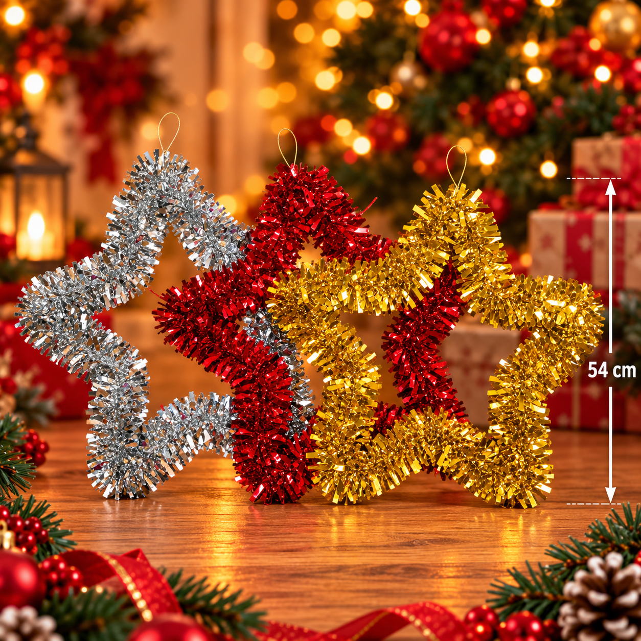 Estrella navideña de tinsel colgante 54 cm