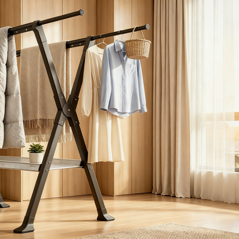 Clothes rack, extendable, double bar, steel frame