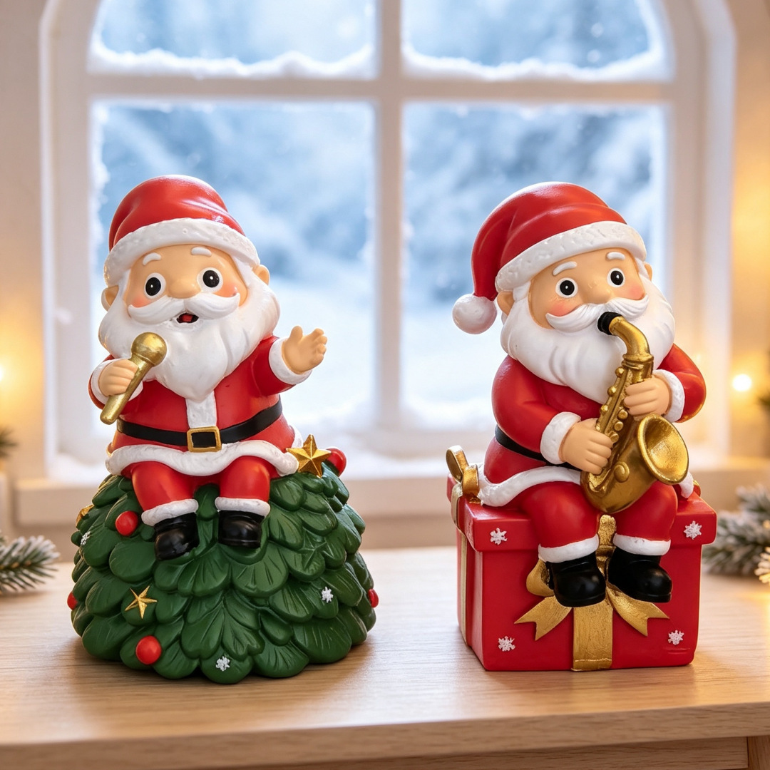 Musical Christmas Figurine, Santa Claus Design