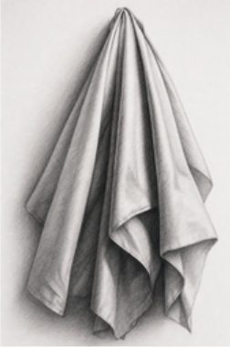 A graphite study of draped fabric folds