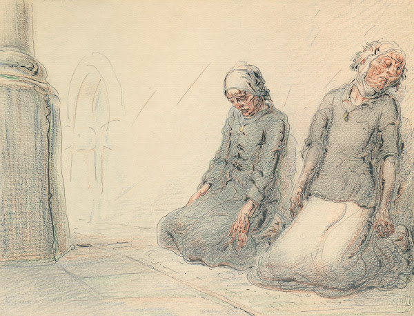 Twee geknielde vrouwen in een kerk 1925