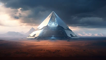 Ai Art, Illustration, Science Fiction, Pyramid, Sunlight 5K Wallpaper Background