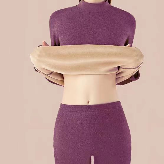 Thermal underwear set with stand-up collar, lined