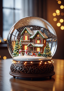 Cozy Christmas Cabin Snow Globe, Festive Lights