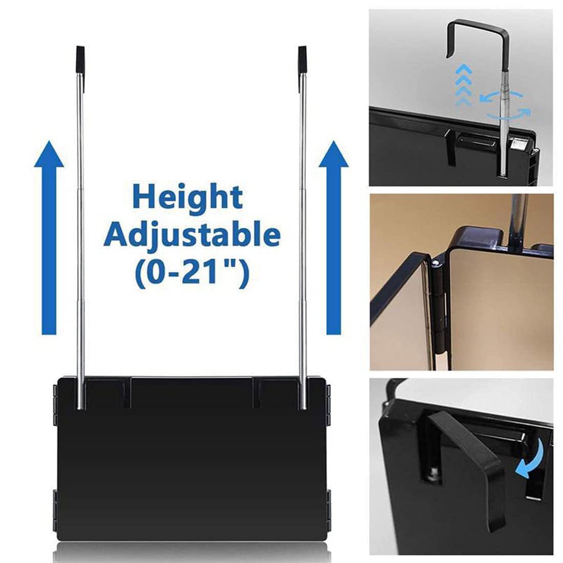 Three-part folding mirror with hook, optional with LED