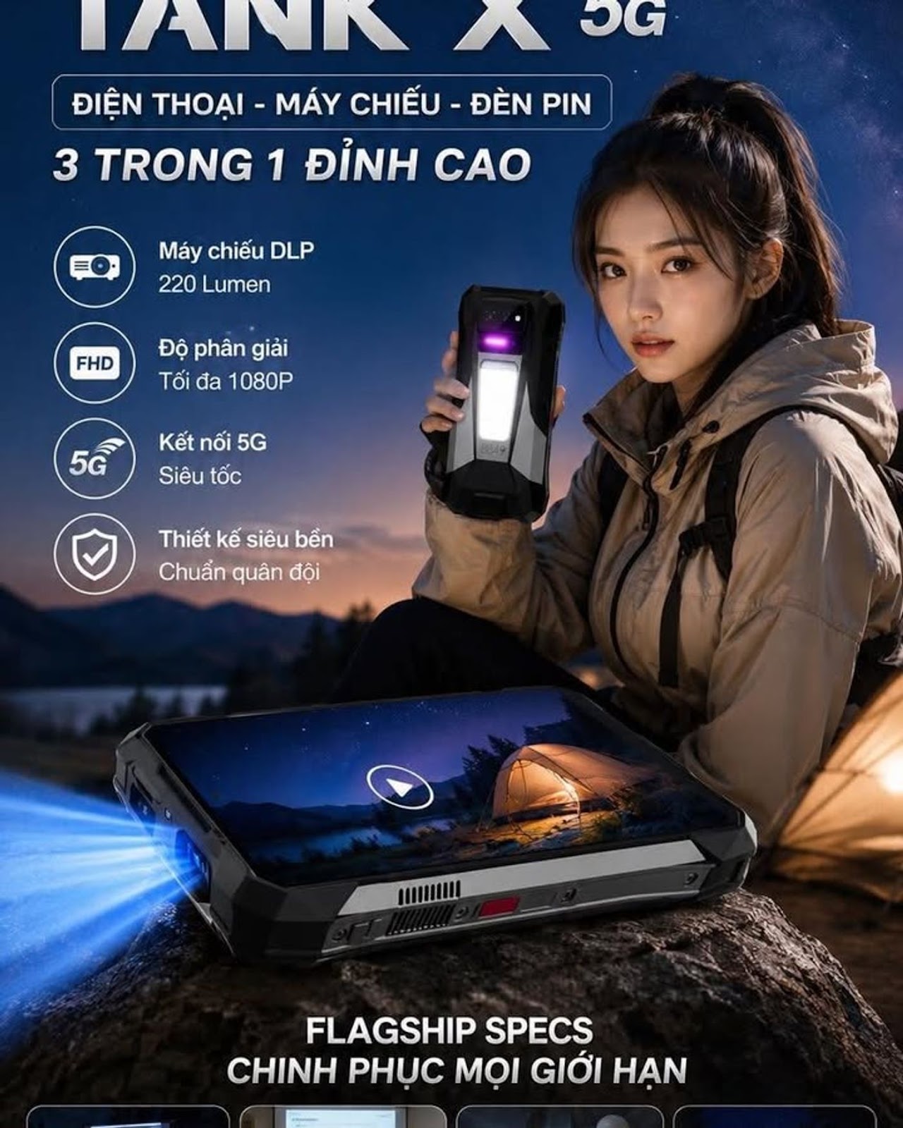 8849 TANK X 5G Lộ Diện Với Máy Chiếu DLP 220 Lumen, Tham Vọng Tạo Ra Dòng Smartphone Không Giống Bất Kỳ Ai