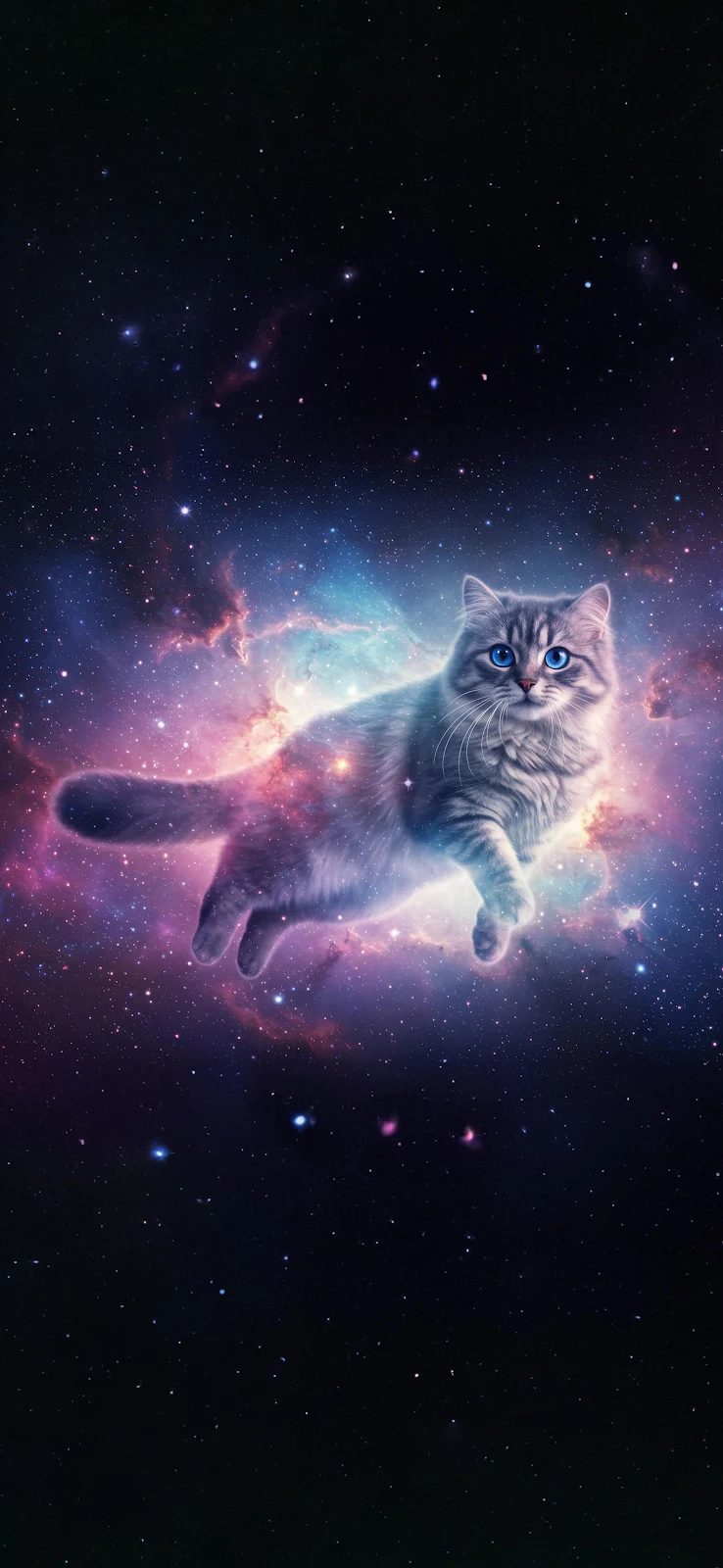 Cosmic Cat Nebula Portrait - Digital Composite Art 4K iPhone Wallpaper (2160x4680)