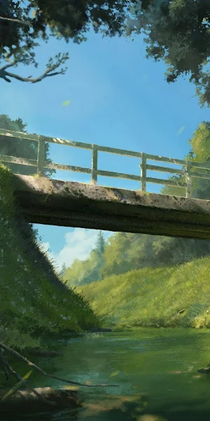 Scenic, Children, Bridge, Stream 4K Wallpaper Background