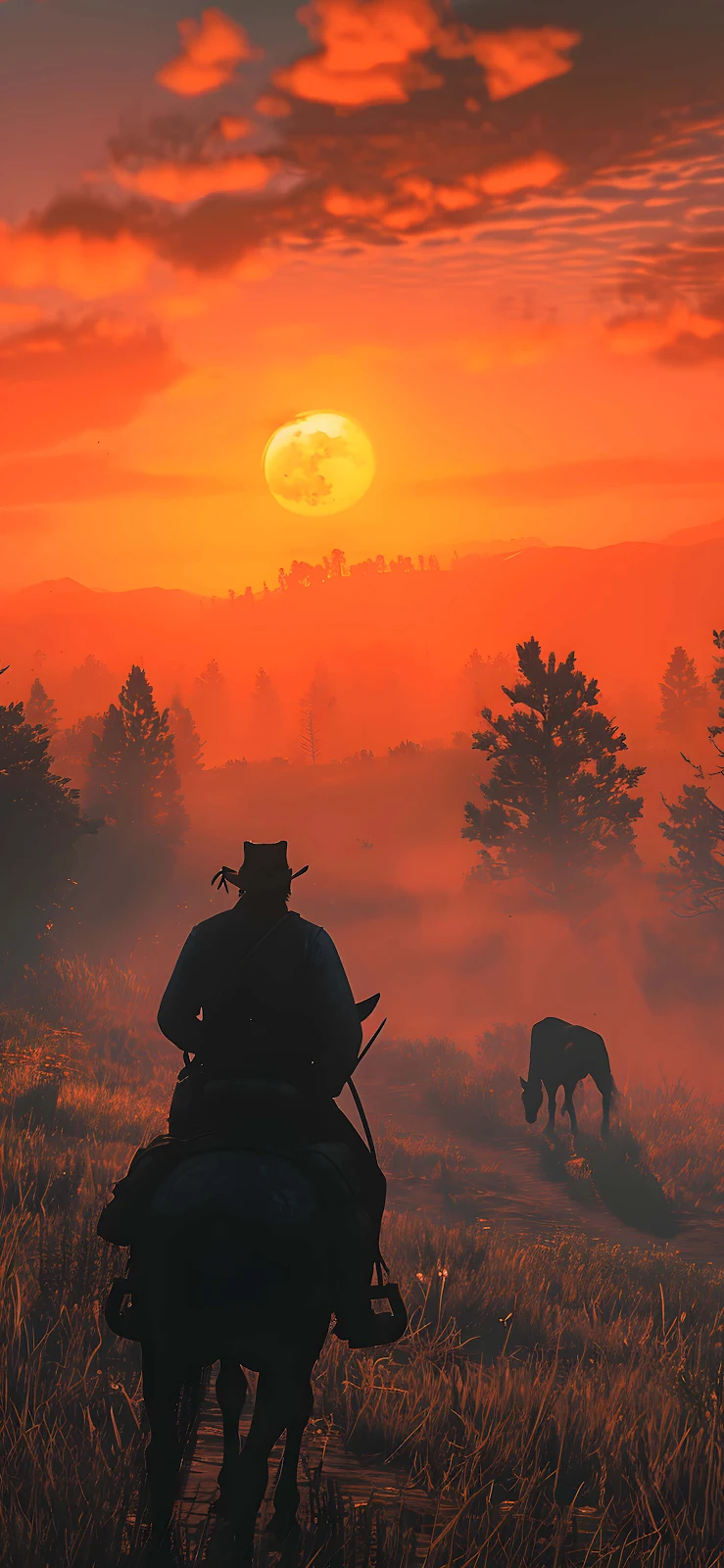 Arthur Morgan Sunset Ride - Video Game Photography 2K iPhone Wallpaper (2000x4329)
