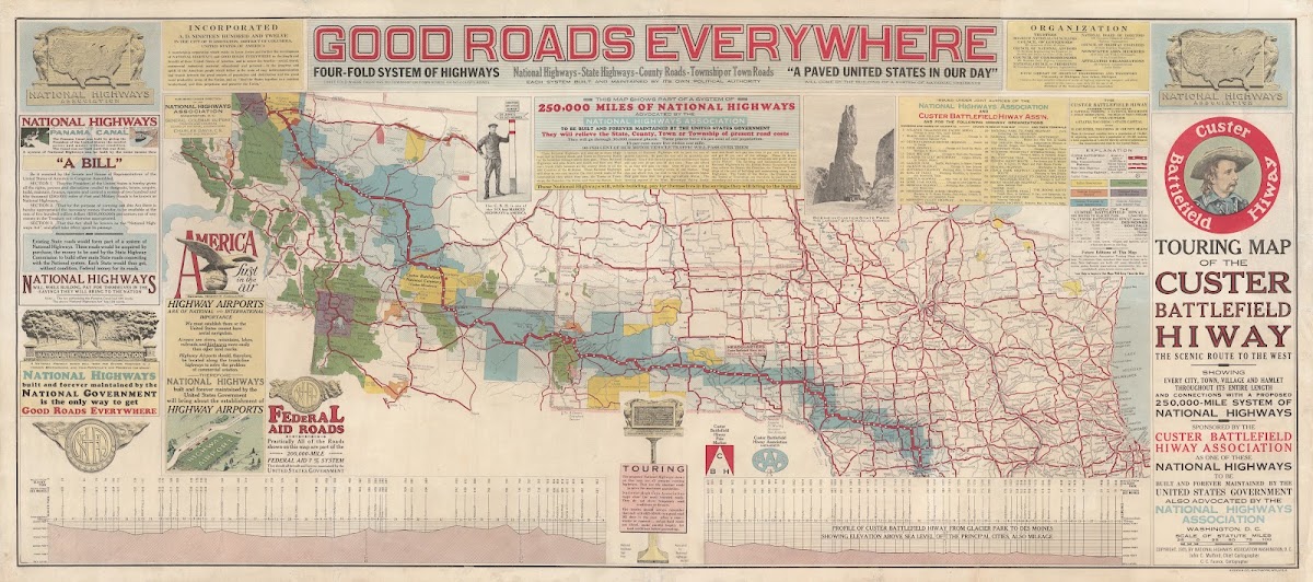 Touring Map Of The Custer Battlefield Hiway The Scenic Route To The West 1925