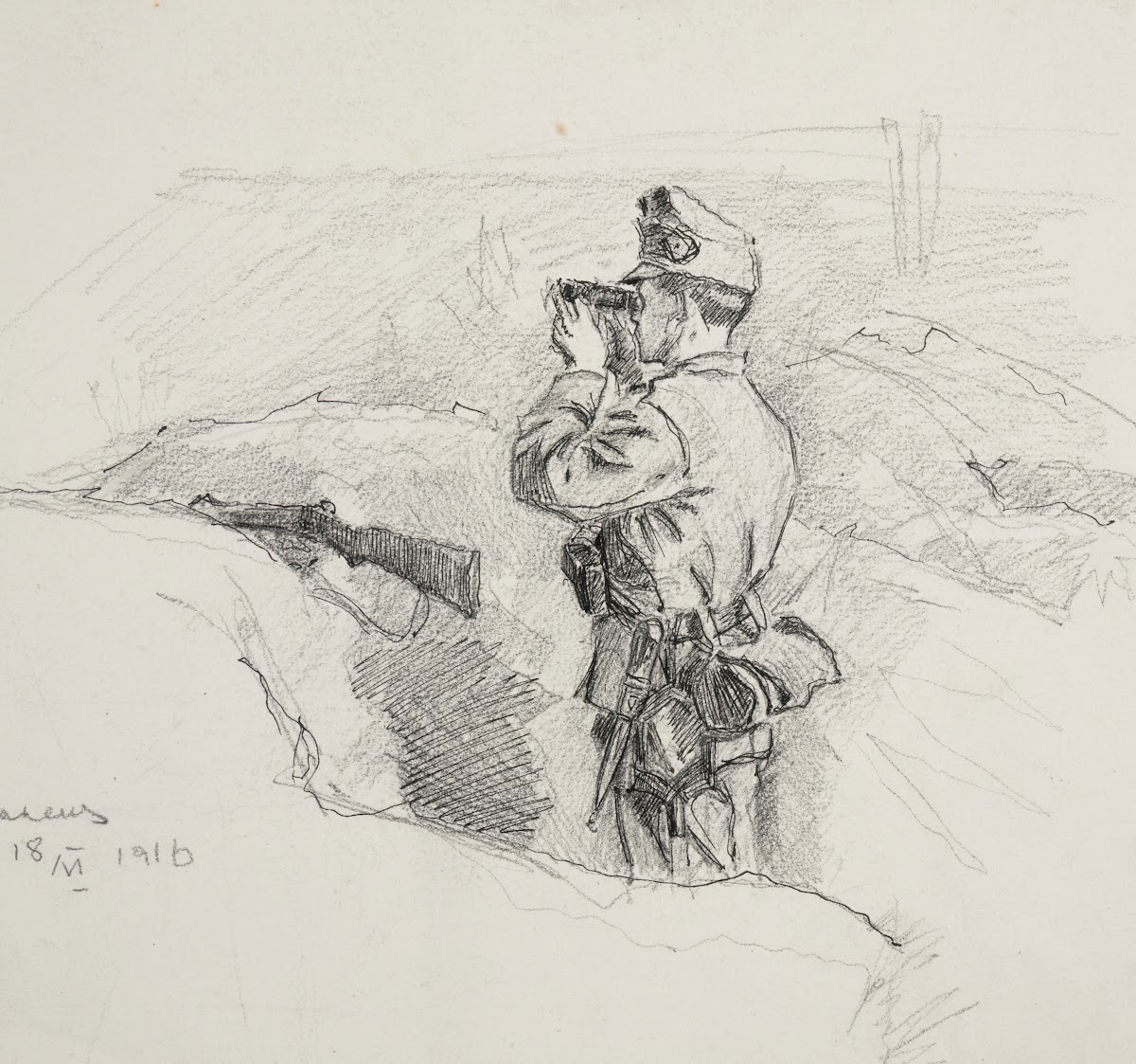 Oficer Legionu Ukraińskich Strzelców Siczowych 1914 1920 w okopie obserwujący pr
