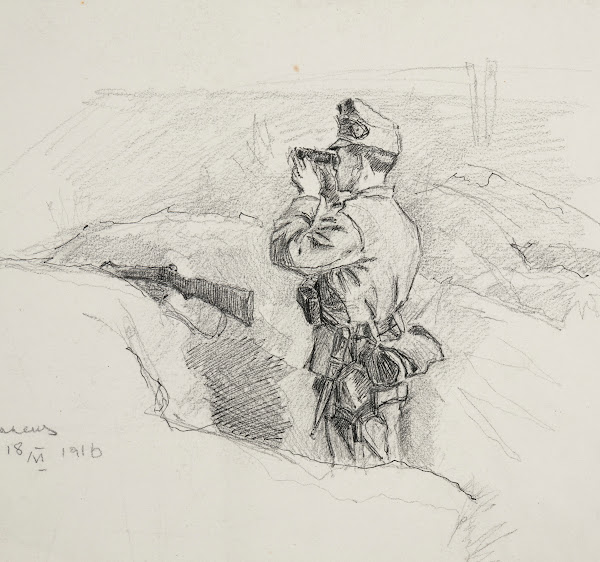 Oficer Legionu Ukraińskich Strzelców Siczowych 1914 1920 w okopie obserwujący pr