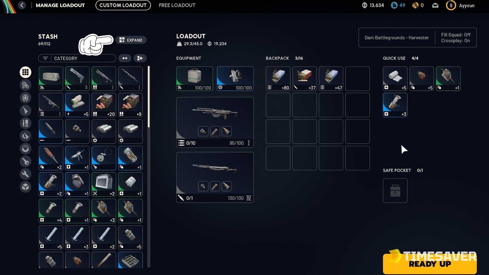 ARC Raiders inventory and loot stash full of items and coins, the kind of duped loot the duplication glitch generated