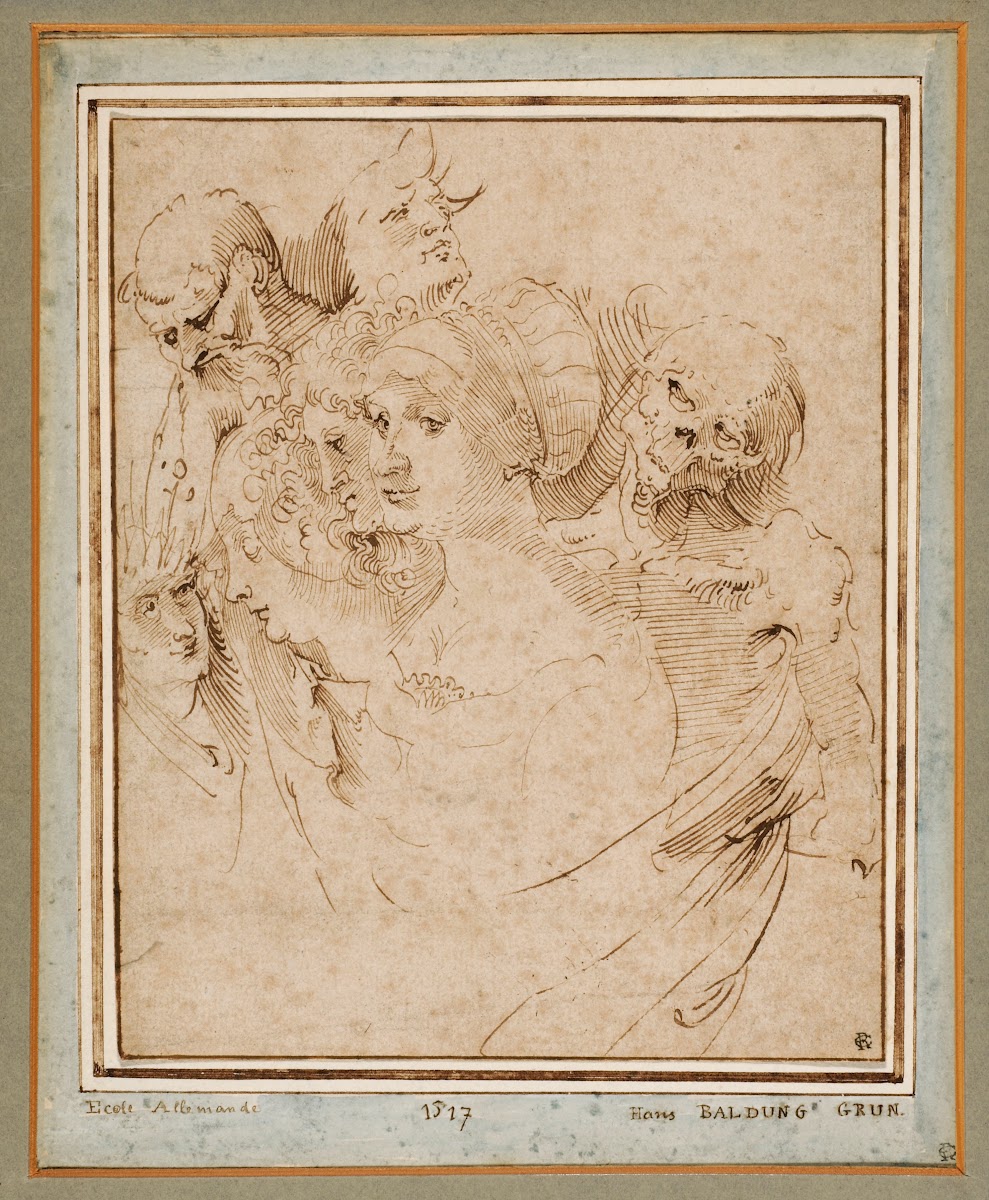 Studienblatt mit sieben Köpfen darunter der Tod 1513 15