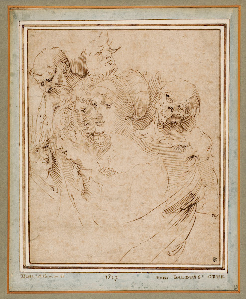 Studienblatt mit sieben Köpfen darunter der Tod 1513 15