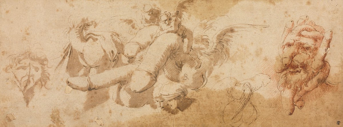 Sheet of Satirical Studies Amorini Riding Phalli c 1650s