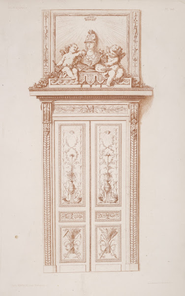 Design for doorway with decoration of bust of Athena and two cherubs 1875 1890