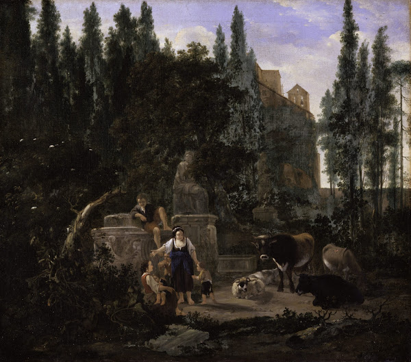 An Italian Landscape with Figures and Cattle