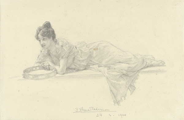 Liggende vrouw met tamboerijn 1900