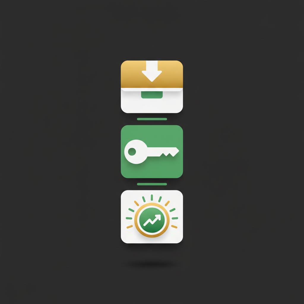 Minimalist 2D vector of stacked dividend coin rental keys and a digital product representing multi stream income on a deep charcoal background