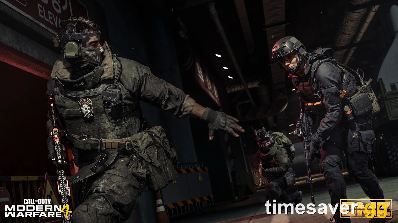 DMZ Operators in tactical gear moving through a dark industrial facility, official MW4 Season 1 X01 artwork