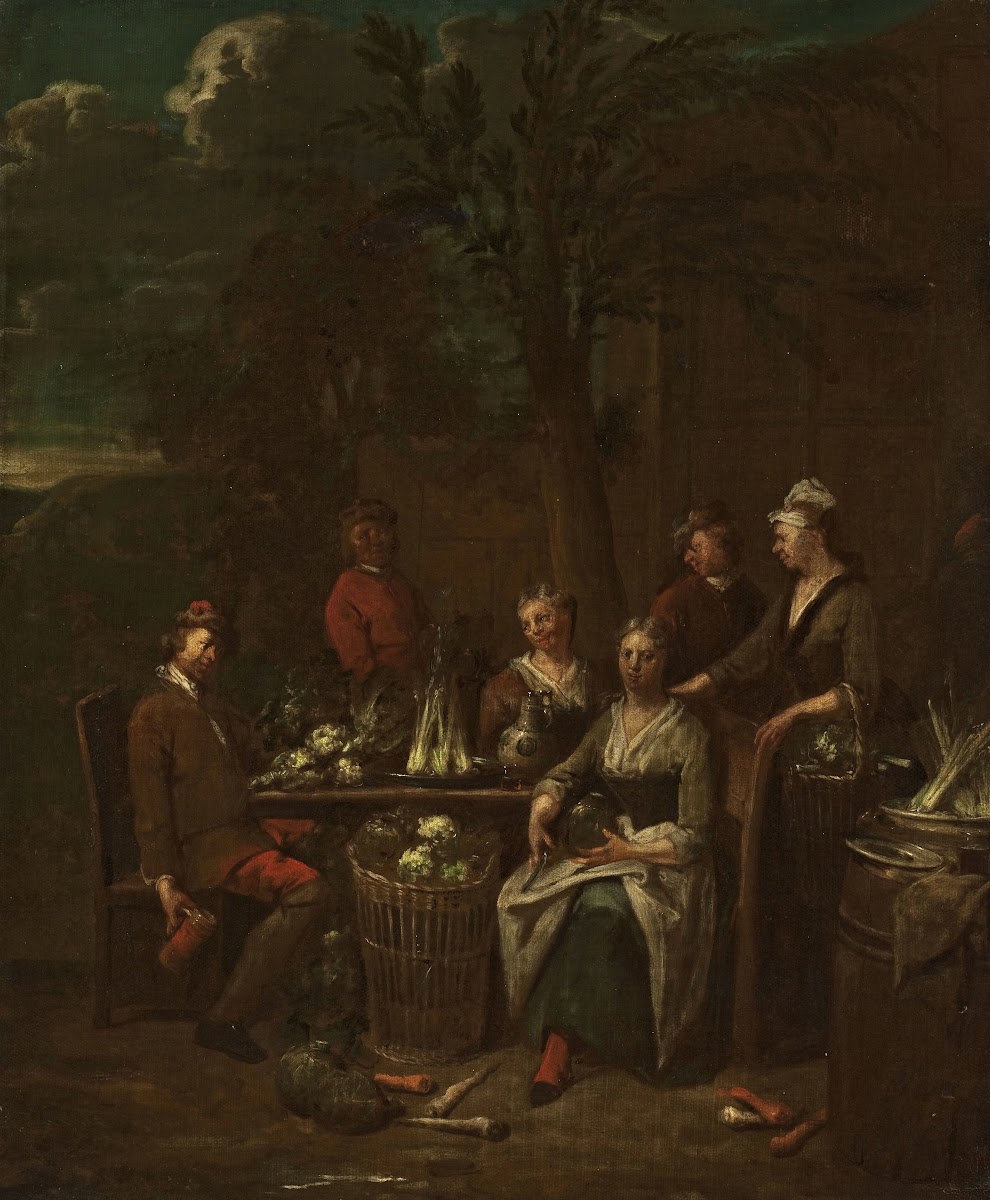 Scene by a stand with vegetables