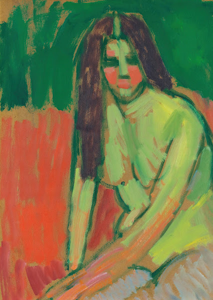 Sitzender Halbakt Geneigt Mit Langen Haaren Half Nude Figure With Long Hair Sitt