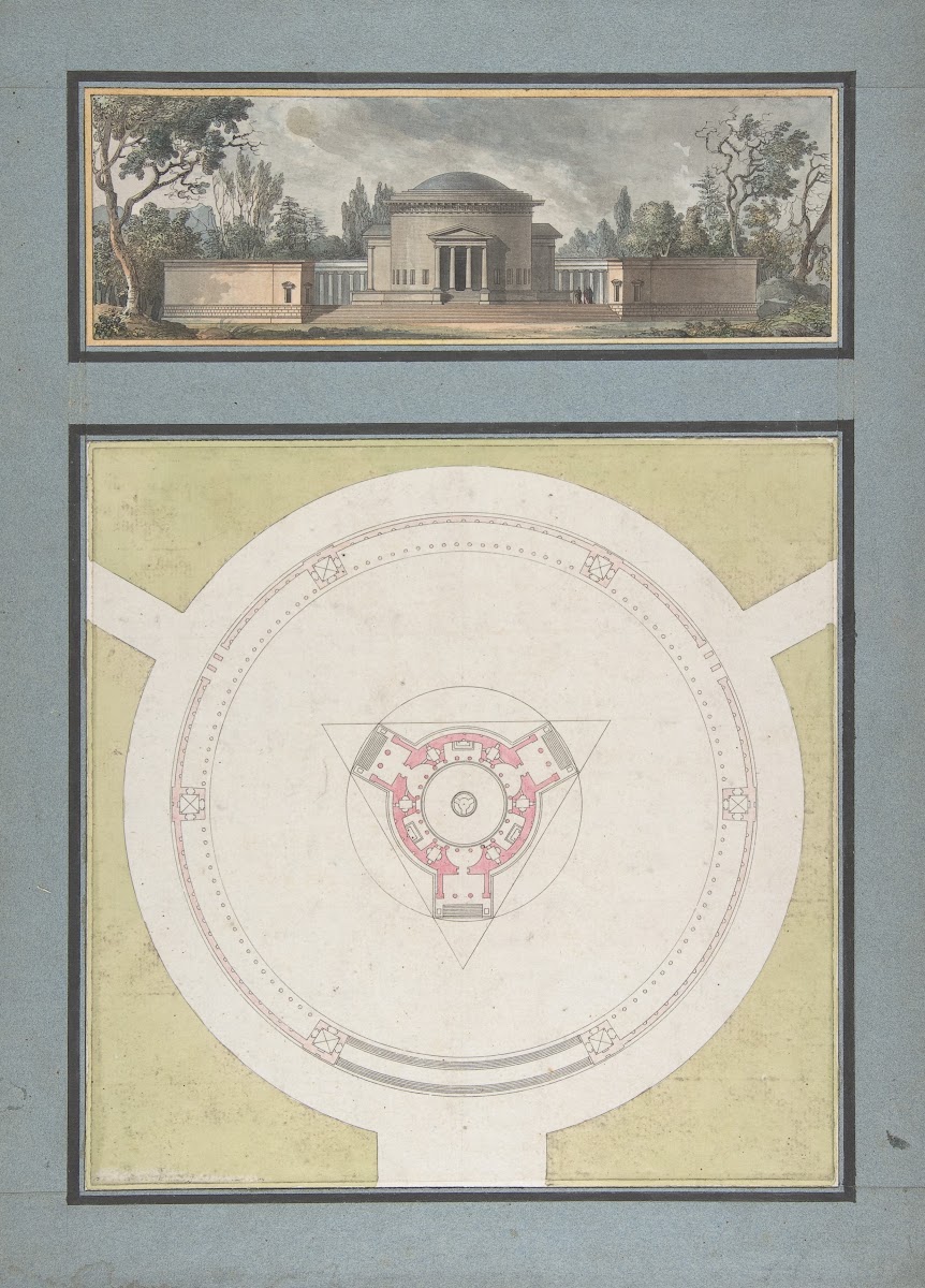 Project for a Temple Dedicated to the Trinity Elevation and Plan ca 1783