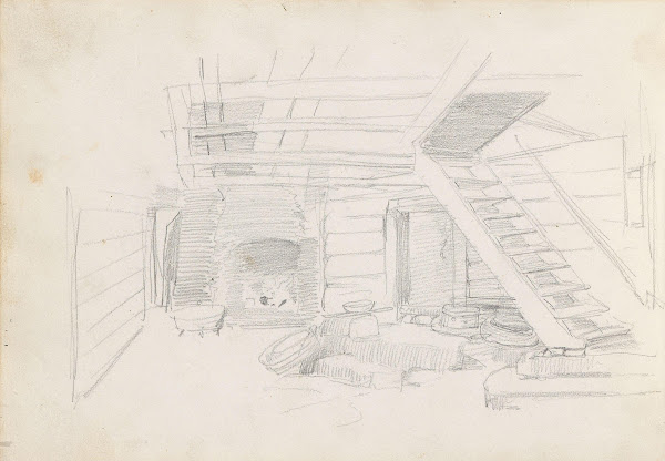 Interiør fra en bondestue 1843