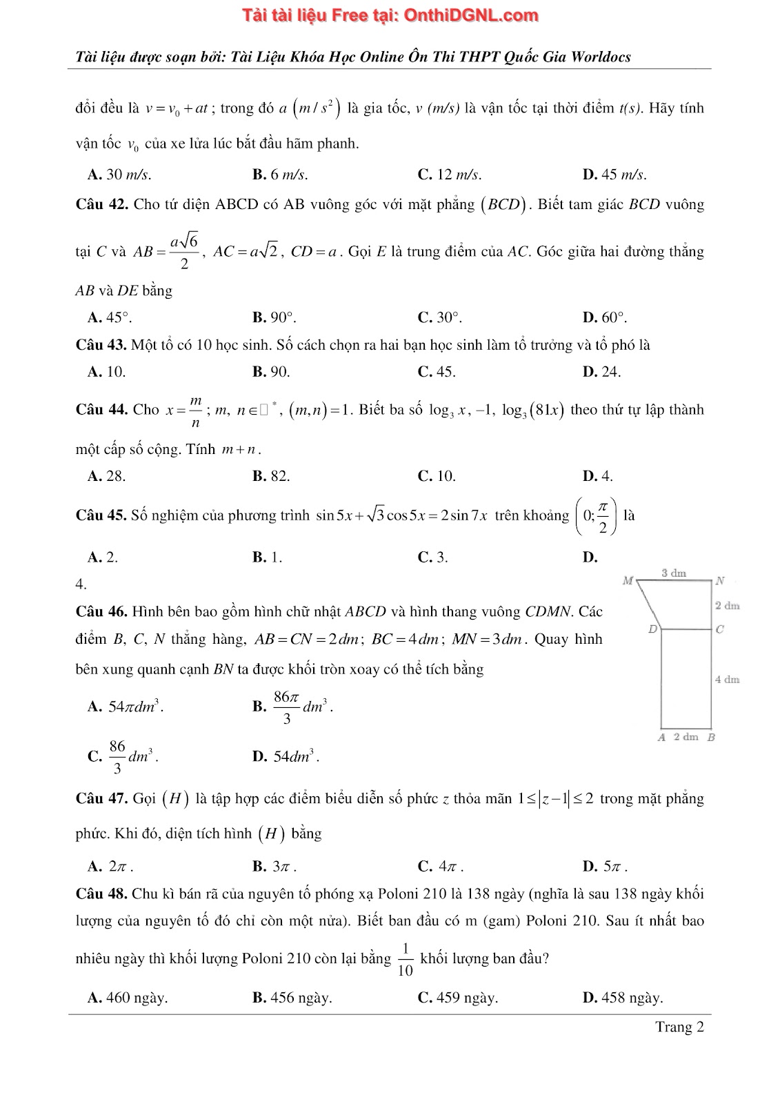 475 bài tập môn Toán - Ôn thi ĐGTD ĐH Bách Khoa Hà Nội
