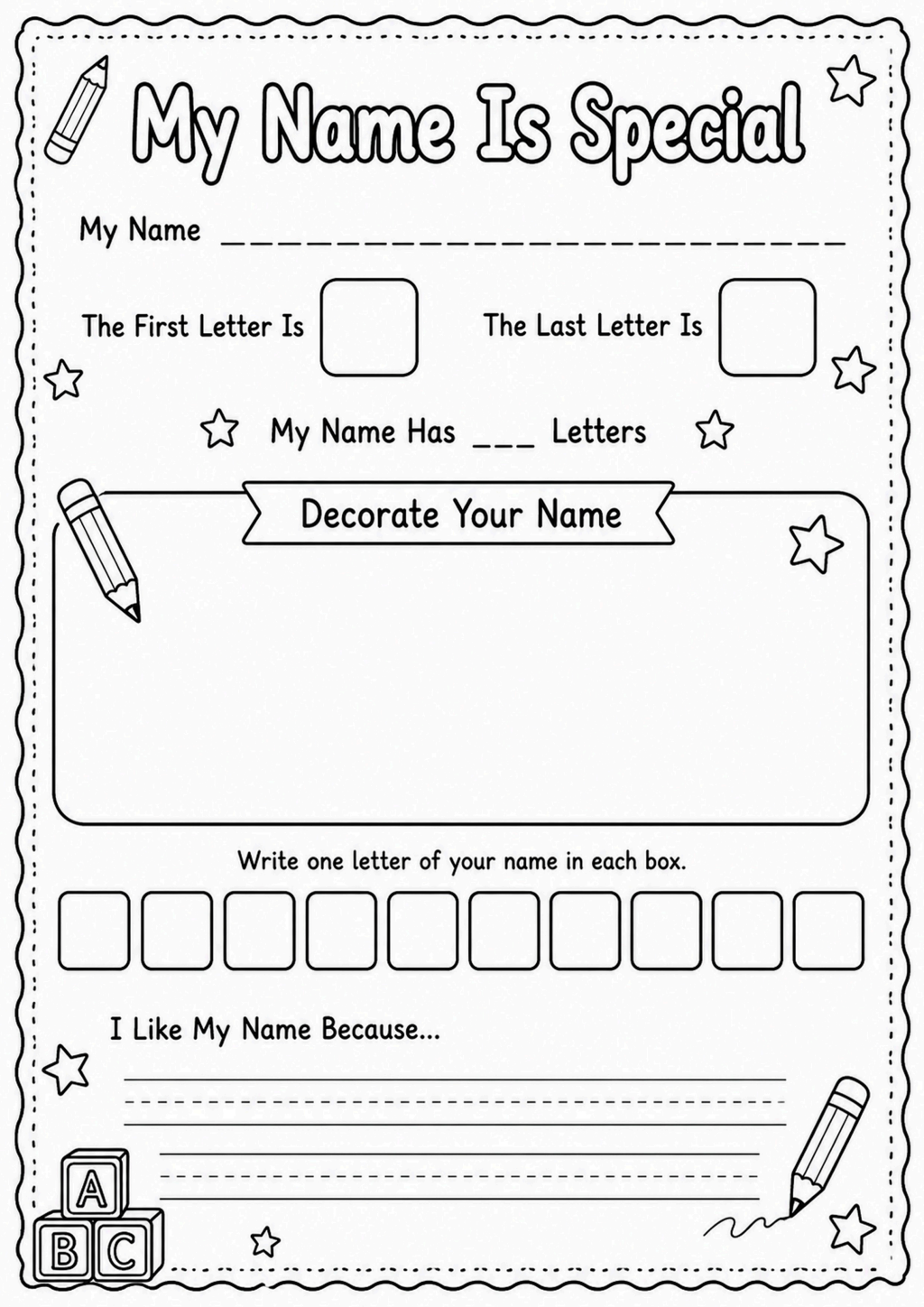 My Name Is Special Activity Worksheet